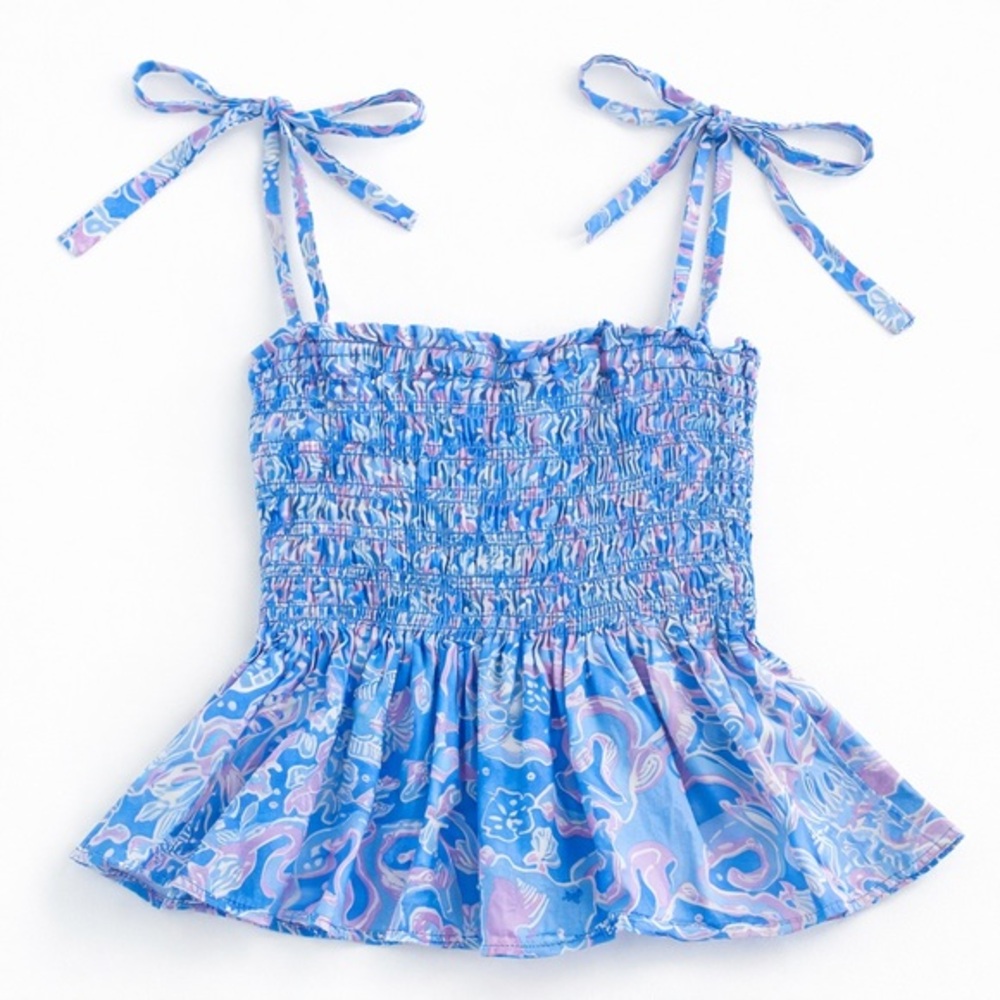 Lily Pulitzer XXS Smocked Riviera Boca Blue Sea What I Sea Cami Tank